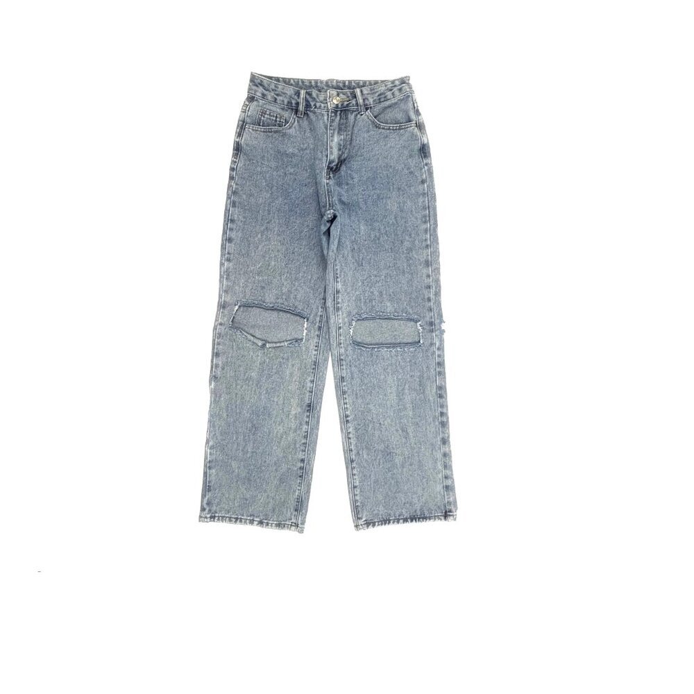 Shein Loose Straight‎ Distressed Women's size SP Medium Blue Denim jeans